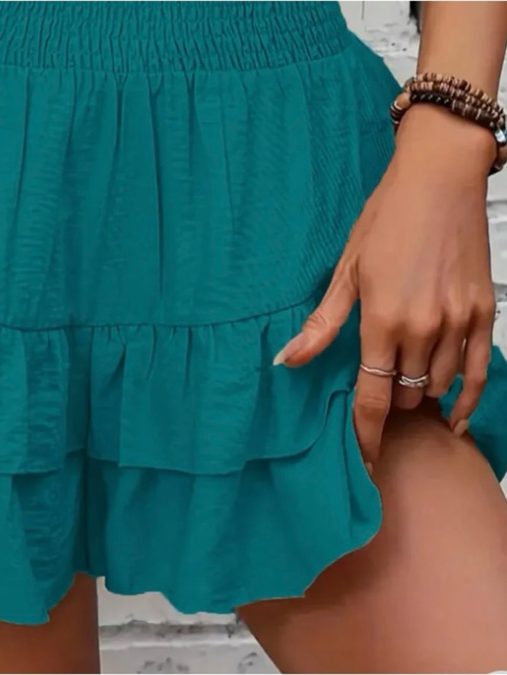 Umgee Teal Smocked Waist Ruffle Mini Skort NWT